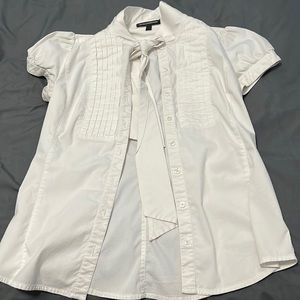 Express, White/Light Ivory Button-Up Shirt with Tie on Collar, Size Medium